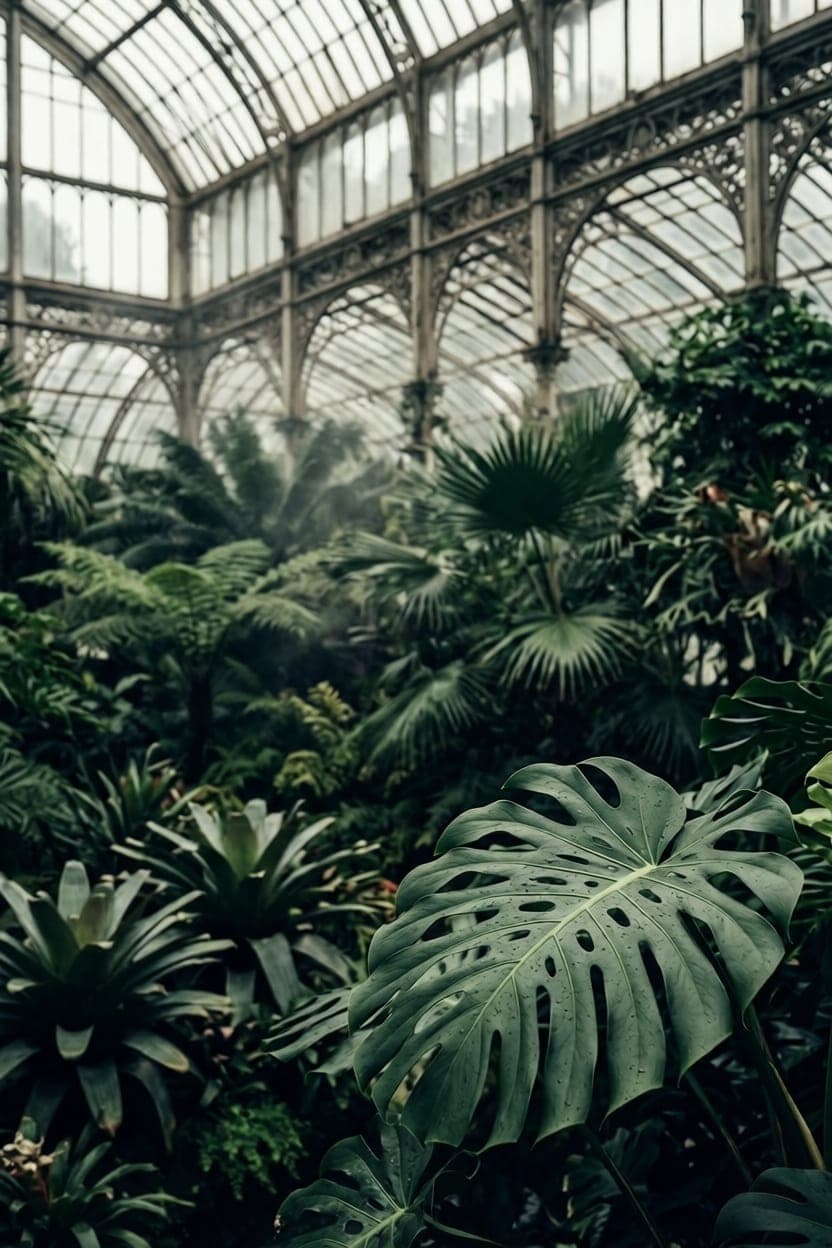 Lush botanical garden greenhouse interior representing nonprofit program leadership